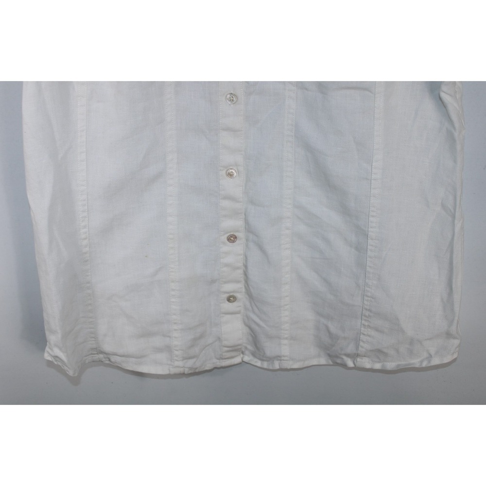 Tommy Bahama Women's Medium White Short Sleeve V-Neck Linen Shirt - Picture 3 of 8